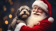 a santa clause is hugging a dog, bokeh panorama, lively facial expressions, realistic
