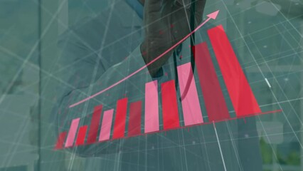 Poster - Animation of arrow on bar graph over caucasian doctor using stethoscope on camera