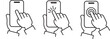 ensemble d'icônes vectorielles représentant des mains utilisant un smartphone, ou un téléphone. Noir sur fond blanc.