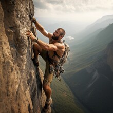 Man Climbing On A Mountain