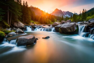 Sticker - waterfall in the mountains