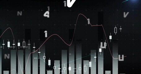 Poster - Animation of changing numbers and letters with graph over black background