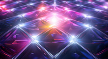Abstract Geometric Crystal Background With A Futuristic Glow In Shades Of Blue, Purple, And Pink, Creating A Radiant Light Effect.