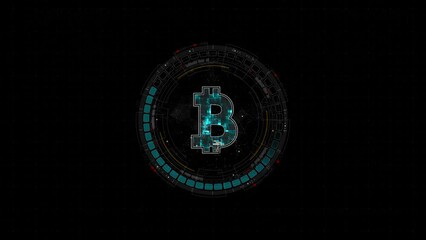 Poster - Motion graphic of Blue digital money logo with rotation HUD UI circle technology interface and futuristic elements abstract background crypto currency finance and digital money concepts