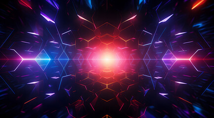 Poster - Dynamic abstract 3D tunnel with a futuristic neon glow and vibrant colors conveying motion and energy.