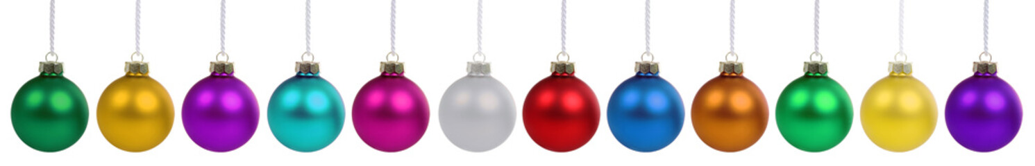 Christmas balls baubles banner ball bauble decoration in a row isolated on white