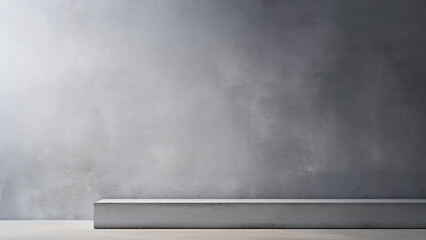 Poster - stone podium, product placement layout in interior room with a white floor against a grey concrete w