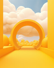 Poster - vibrant gateway in the sky with fluffy clouds, cartoon arch