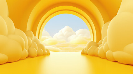 Poster - vibrant gateway in the sky with fluffy clouds, cartoon arch