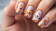 Acrylic Nails with Cute Cats Art and Boho Florals, Artistic Nail Designs And Manicure. Photography Of Female Nails With Cats. Generative AI