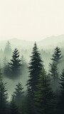 Fototapeta Las - drone photo of a forest in Idaho and the Pacific Northwest on a foggy day, vertical orientation for social platforms 
