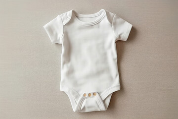 Poster - white baby bodysuit on a light background, top view, mockup