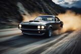 Fototapeta  - Racing car on dirt road in the mountains. Motion blur.