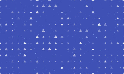 Poster - seamless background pattern of evenly spaced white warning symbols of different sizes and opacity. v