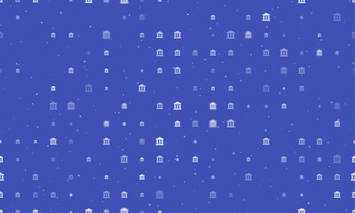 Poster - Seamless background pattern of evenly spaced white bank symbols of different sizes and opacity. Vector illustration on indigo background with stars