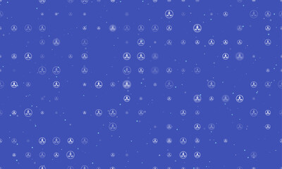 Poster - Seamless background pattern of evenly spaced white ecology symbols of different sizes and opacity. Vector illustration on indigo background with stars
