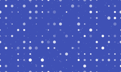 Poster - Seamless background pattern of evenly spaced white heptagon symbols of different sizes and opacity. Vector illustration on indigo background with stars