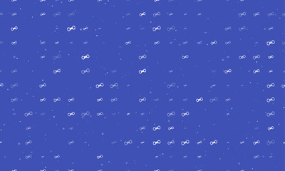 Poster - Seamless background pattern of evenly spaced white handcuffs symbols of different sizes and opacity. Vector illustration on indigo background with stars