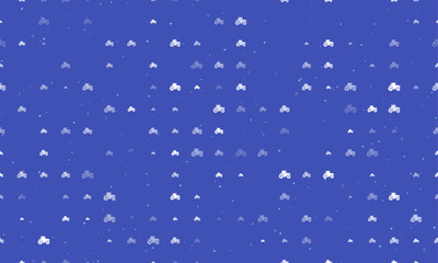 Poster - Seamless background pattern of evenly spaced white tractor icons of different sizes and opacity. Vector illustration on indigo background with stars