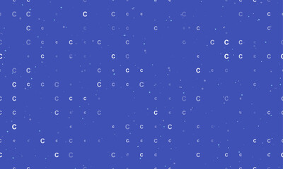 Poster - Seamless background pattern of evenly spaced white capital letter C symbols of different sizes and opacity. Vector illustration on indigo background with stars