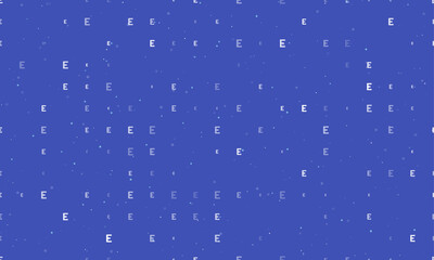Poster - Seamless background pattern of evenly spaced white capital letter E symbols of different sizes and opacity. Vector illustration on indigo background with stars