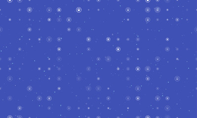 Poster - Seamless background pattern of evenly spaced white furry gender symbols of different sizes and opacity. Vector illustration on indigo background with stars