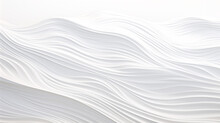 Minimalistic Abstract Background With White 3D Paper Waves. Banner With White Glossy Soft Wavy Embossed Texture Isolated On White Background.  Horizontal Poster With Copy Space For Text.