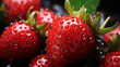 Freshness and detail of strawberries with water drops in elegant atmosphere. Background.