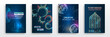 Futuristic business posters. Technology covers corporate documents. Layout template science designs. Brochure, flyer, book, annual report. Blue hi-tech vector illustrations for business presentations.
