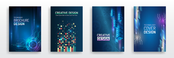 Poster - Technology covers corporate documents. Layout template science designs. Brochure, flyer, book, annual report. Blue hi-tech vector illustrations for business presentations. Futuristic business posters.