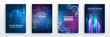 Futuristic design for medical, scientific, computer flyers, brochures, and webinar pages. High-tech corporate document cover design. Blue set of hi-tech covers for presentation and marketing.