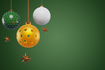 Wall Mural - Pickleball sports ball Christmas decoration hanging. 3d rendering