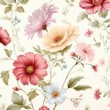 Fototapeta Sypialnia - Beige wallpaper with a flower pattern - generative ai