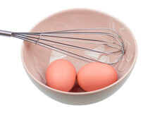 Manual Egg Beater And Three Eggs In A Ceramic Bowl. Png Clipart Isolated On Transparent Background