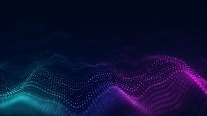 Poster - Dynamic colored wave of particles. Abstract futuristic background. Big data visualization. 3D rendering.