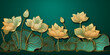 Golden lotus line arts on green background luxury gold wallpaper design wedding background