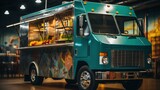 Fototapeta Londyn - Abstract Blur People Food Drink Truck, Bright Background, Background Hd