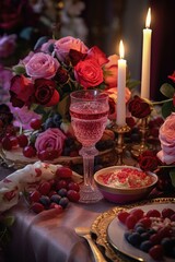 Poster - A table topped with a plate of fruit and a glass of wine. Perfect for food and beverage concepts.