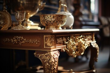 Poster - A picture of a table with a bowl on top. This versatile image can be used to depict various concepts related to food, dining, home decor, and more.