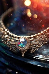 Poster - A detailed view of a necklace placed on a table. Perfect for jewelry and fashion-related projects.