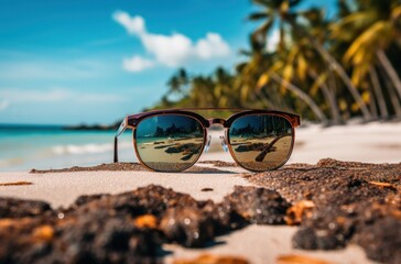 Wall Mural - unglasses of various styles reflecting on beach and forest