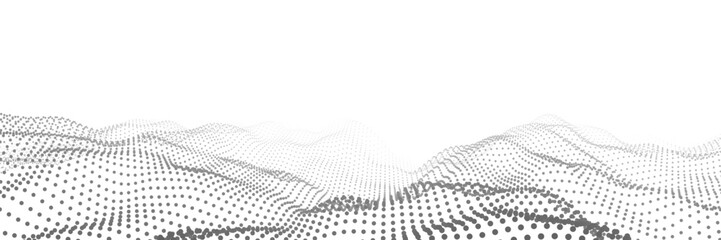 Poster - Technology white wave of particles. Big data visualization. Analytics representation. Digital background. Vector illustration.