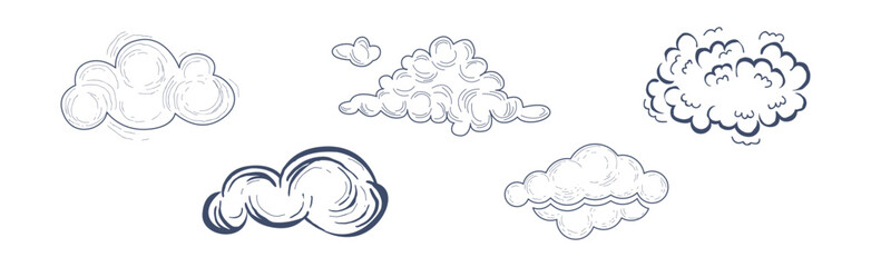 Sticker - Linear Fluffy Cloud Scudding the Sky Vector Set