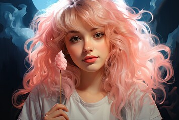 Attractive Cute Girl With Pink Hair Portrait Photo