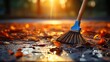 Woman Pushbroom Cleaning Mess Floor Room , Bright Background, Background Hd