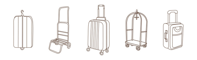 Sticker - Luggage and Baggage with Line Drawn Bag Packed for Journey Vector Set