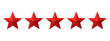 Five red stars with a 3D effect on a transparent background – Design of five stars that can represent a rating, ranking or classification