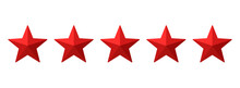 Five Red Stars With A 3D Effect On A Transparent Background – Design Of Five Stars That Can Represent A Rating, Ranking Or Classification