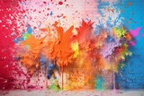 Fototapeta Młodzieżowe - Colorful paint splashes in front of a wall. Generative AI