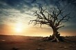 Sunlit lifeless tree. Generative AI